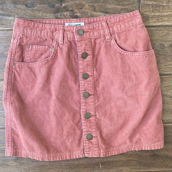 Billabong Womens 27 Rust Corduroy Button-Front Mini Skirt Preppy Beach Boho - Picture 2 of 8
